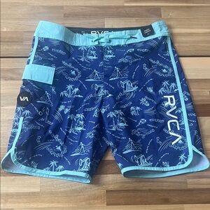 RVCA Navy and Aqua Tropical Board Shorts